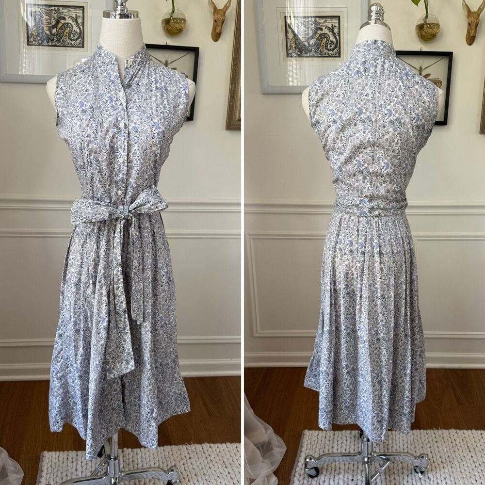 Ann Mashburn Sleeveless Classic Shirtwaist Midi Dress Blue Grey $500 XS